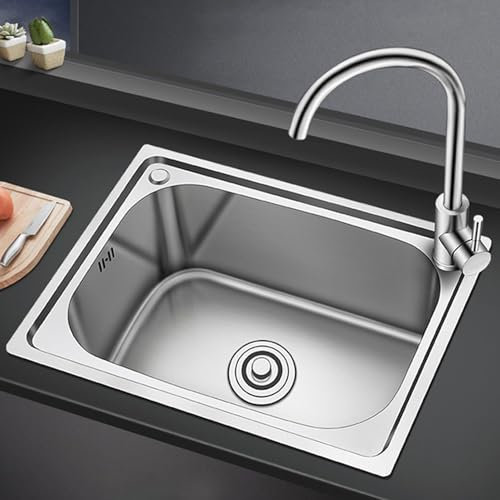 Spülbecken Edelstahl,Küchenspüle 1 Becken,Einbauspüle Edelstahl mit Mit Kaltwasserhahn,Unterbau oder Einbau Waschbecken,für Restaurant Wäsche Garage (50x40cm)