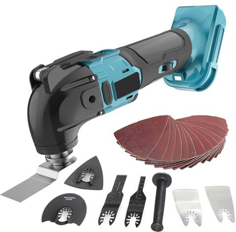 Akku Multifunktionswerkzeug für Makita 18V Akku, Multitool, 600W Oszillierwerkzeug, 4°Oszillationswinkel,bürstenloser Motor 8500-22000U/min, mit 22 Zubehör zum Schaben,Schneiden(ohne Akku)