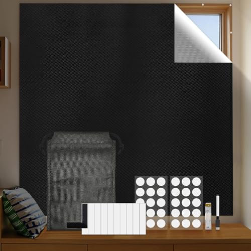 Fenster Verdunklungsstoff Dachfenster Verdunkelung Sonnenschutz: Verdunklungsrollo - Lichtundurchlässig Blackout Rollos - Ohne Bohren Tragbare Reise Verdunkelungsrollo (B145 x H200 cm)