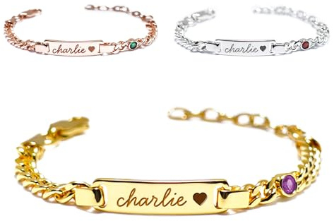 AZUFEMOS Personalized Baby Bracelets for Infant Girls Boys, 18K Gold Plated Bracelet Engraved with Name, Custom Gold Plated Kids Jewelry for Boys Girls, Gift for Baby Shower Birthday Christmas