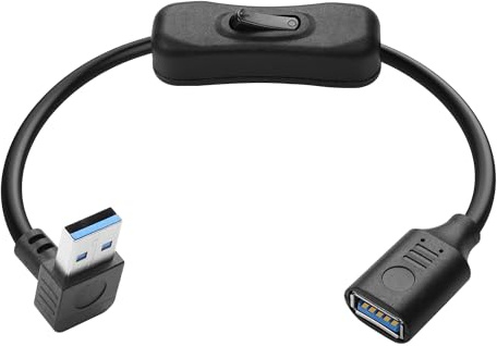 JSADZKJ 90-Grad-USB-3.0-Kabel mit Switch USB 3.0 Typ A Stecker-auf-Buchse-Verlängerungskabel Support für Daten und Stromversorgung für PC,Laptop,Drucker,12 Zoll (nach Oben geneigt)