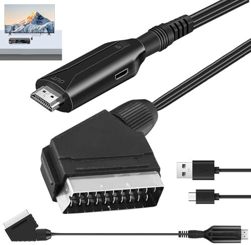 WIYETY Cavo SCART a HDMI: adattatore con cavo HDMI e SCART, Full HD 1080P/720P, convertitore audio video per HDTV STB VHS Xbox PS3 Sky DVD Blu-Ray