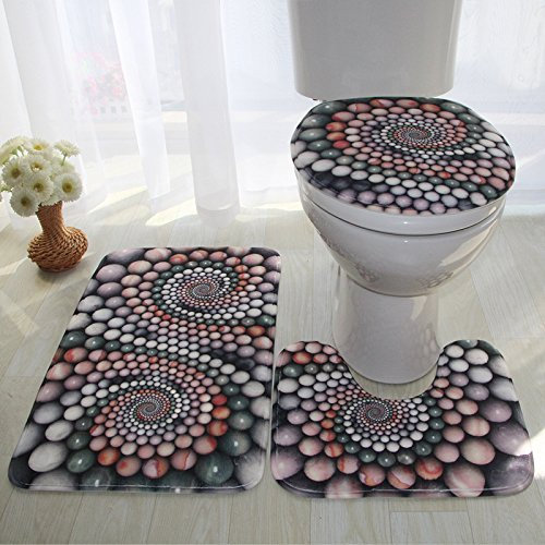 Bad Teppiche Set Abstraktes Rosa Grau Badezimmerteppich Waschbar WC Vorleger mit Ausschnitt und WC Deckelbezug 3 Teilig Badematte rutschfest Toilettensitzbezug Badgarnitur 50x80 cm