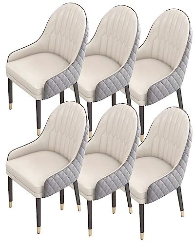 BAKULI Küche Esszimmerstühle Set Von 6 Mikrofaser Leder Weich Gepolsterter Sitz Moderne Holzbeine Akzent Arm Stühle(Beige+Light Grey)