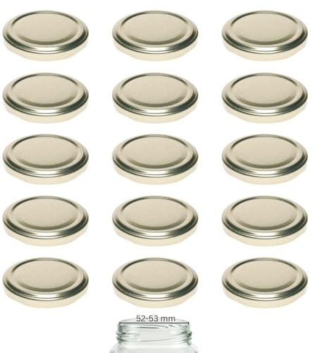 mikken 15 Deckel TO 63/6,6 cm pasteurisierbar für Marmeladengläser Twist-Off Ersatzdeckel Schraubdeckel für Sturzgläser, Einmachgläser gold