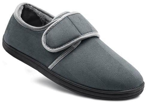 Dr Keller Mens Check Felt Faux Fur Lined Thermal Wide Opening Touch Fasten Slippers (Grey, UK Footwear Size System, Adult, Men, Numeric, Medium, 10)