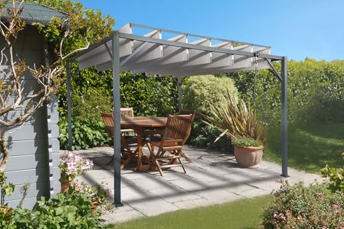 Pérgola Bioclimática Independiente Cazeboo Bahia 3x3m, Lona Beige, L.291x291x220 cm, Lamas de Acero Ajustables