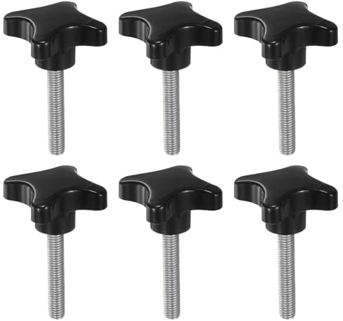 QUARKZMAN 6 Stück Sterngriffmutter Rändelschraube M10 x 55 mm Metrisches Gewinde 60 mm 4-Punkt-Kunststoffkopf Gewindestiftknopf Handfestzieh-Daumenschraube Schablonen-Griff, Schwarz