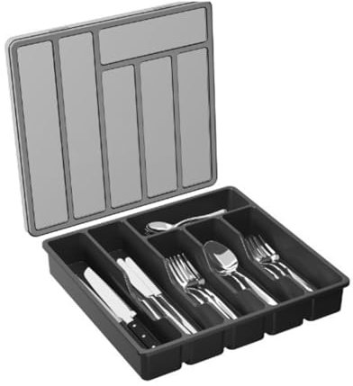 NEWCIX Boîte Rangement pour Argenterie, Plateau À Couverts pour Tiroirs Et Comptoirs Cuisine, Boîte Rangement Plate pour Couverts en Plastique, Boîte Rangement pour Cuillères, 6 Compartiments
