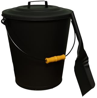 Comfort Glow 6-Gallon Ash Bucket with Shovel, 2-Year Warranty, Wooden Grip, Tight Lid, Stores Ashes, Kindling, Pellets, Charcoal, Safe Storage, Brass Trim