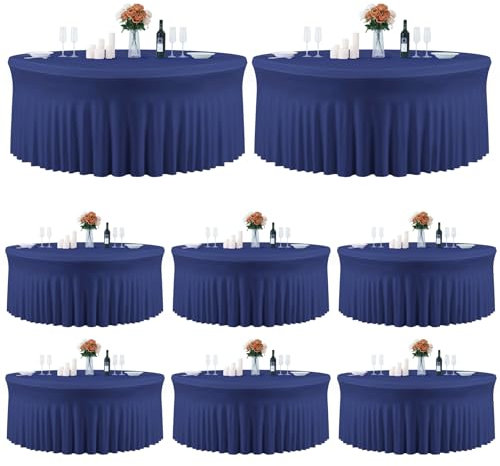 8 Pack Navy Blue Round Tablecloth, Wrinkle Resistant Navy Blue Table Cloths for 6 FT Round Tables, 72 Inch Circle Fitted Tablecloth for Wedding Birthday Themes Parties Memorial Day Decorations
