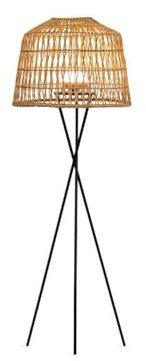 Licht-Erlebnisse LED Außenleuchte Rattan Schirm 148 cm mit Akku Leuchtmittel LED IP54 2700 K 900 lm Fernbedienung dimmbar Dreibein Stehlampe außen Garten