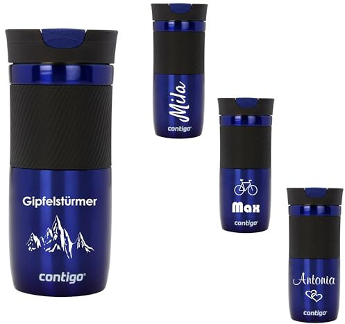 Contigo Byron SNAPSEAL - Gobelet isotherme en acier inoxydable - Avec gravure - Nom - Gobelet de voyage - Gobelet à café à emporter - Anti-fuite - Couvercle facile à nettoyer - Sans BPA - 470 ml