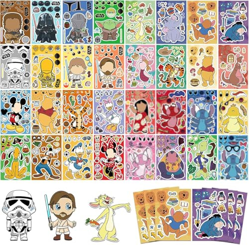 Aufkleber Kinder Set, 32 Blätter DIY Make-a-Face Stickers, Wasserdicht Cartoon Mini Stickers, Niedliche Kleine Aufkleber für Party Zubehör und Geburtstag Mitgebsel Geschenke für Jungen Mädchen