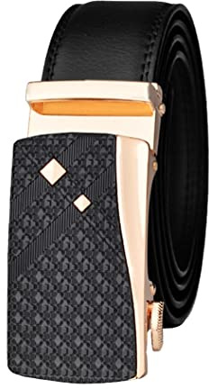 Ceinture Homme Cuir, Ceinture Automatique à Cliquet Sans Trou 35 mm pour Costume et Jeans, Taille Réglable ﻿ (Or noir, 115 CM)