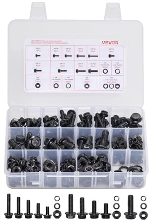 VEVOR Kit Boulons et Écrous, 280 PCS, Vis de Machine et Rondelles Plates, Métriques Classe 10.9, Acier Allié, Plusieurs Tailles M6/M8/M10, pour Assemblage de Meubles, d'Équipements, de Véhicules, Noir
