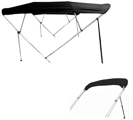 Toldo Pontón Bimini de 244 cm para Barco, 4 Arcos, Tamaños, con Estructura y Herrajes Metálicos(Black,155-167cm)