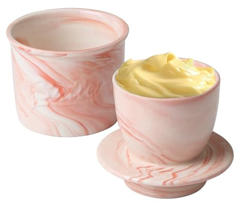 Pink Stone French Butter Dish French Butter Dish with Lid, Get on Demand Spreadable Butter, Ceramic Butter Keeper to Leave on Counter with Water Line