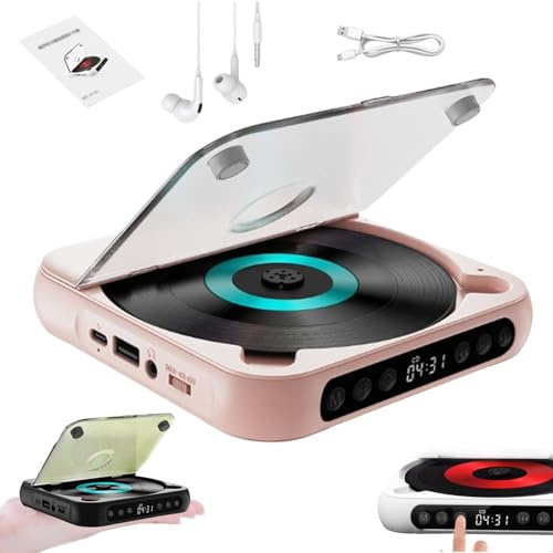 Lettore Cd Portatile Yuguz, Lettore Cd Portatile Compatibile Con Bluetooth, Supporta Le Modalità Cd/Usb/Bt E Repeat, Altoparlanti Hi-Fi Integrati, Ricaricabile Con Cuffie Per Casa, Ufficio (Pink)