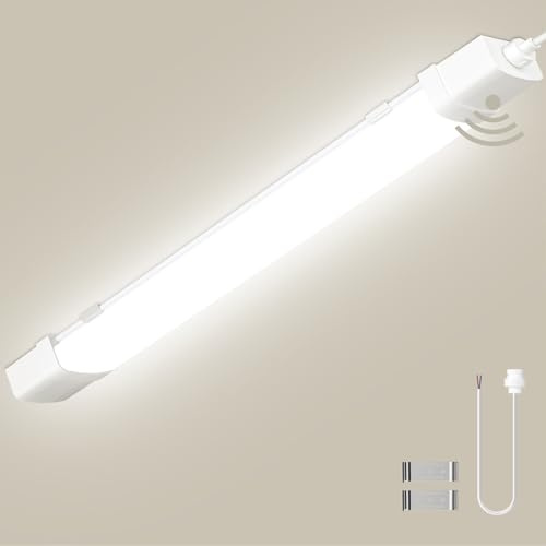 Sararoom LED Feuchtraumleuchte Werkstattlampe 115CM | 40W 4000LM LED Röhre Kellerleuchte - 4500K IP65 Wasserdicht Wannenleuchte Deckenlampe mit Bewegungsmelder für Büro Garage Balkon Flur Treppe Wand