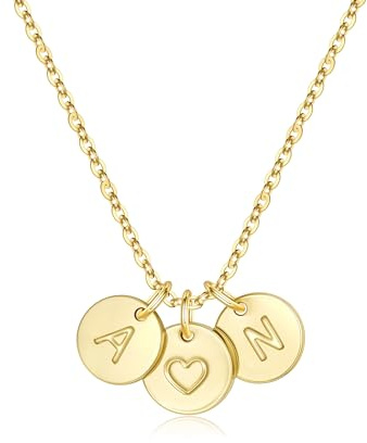 TINGN Kette Gold Damen - 14K Gold Vergoldet Herz Halskette Doppel Buchstabenkette Kette mit Buchstaben A-Z Scheiben Monogramm Personalisierte Geschenke für Frauen Mama Freundin Mädchen Schmuck Damen