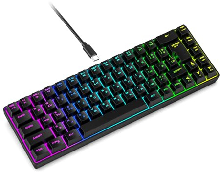 Annadue 68 Taste Russian English Gaming Keyboard, RGB -Backbeleuchtung Mechanisches Gefühl Tastatur mit 18 Beleuchtungsmodi, USB Verkabelt für PC -Spieler (Black)