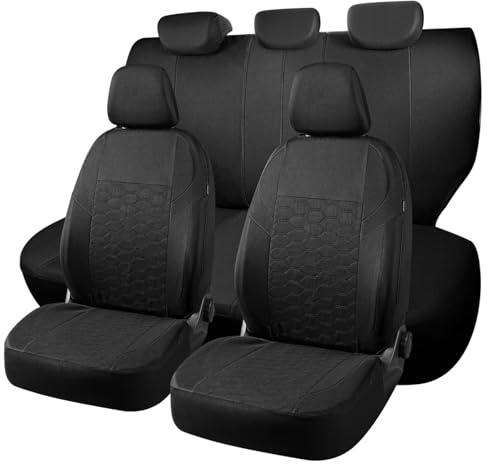 Universal Car Seat Covers Full Set For Honda E Accord CR-V CRV Civic HR-VInsight Jazz，Durable Cloth Seat Protectors with Split Bench Back Seat Covers (Black)