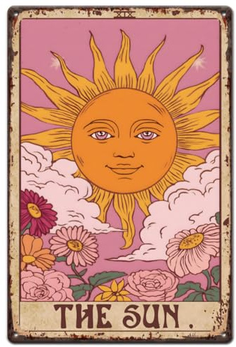 SUPERDANT Blechschild Tarot Blechschilder Die Sonne Zinnschild Mit Blumen Metallschild Lustiges Metallschilder Für Männerhöhle Wohnzimmer Bar Pub Vintage Deko Halloween Einweihungsgeschenk