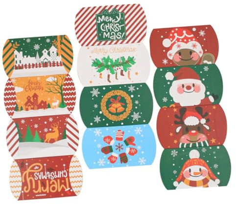 BATHVEVE 12 Stück Teiliges Weihnachtliche Kissenschachteln Geschenkverpackung in Farben Stabile Pappboxen für Süßigkeiten Kleingeschenke Geburtstags Festverpackung Sichere Papierboxen für