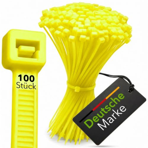 BeBo Cable Ties Neon Yellow 4.8 x 200 mm I Pack of 100 I Weatherproof & Stable for Indoor and Outdoor Use I Visible Cable Organisation for Events, Clubs & Stages
