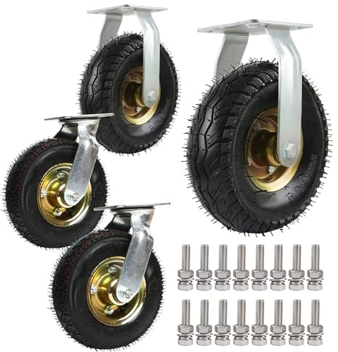 Rueda giratoria neumática de Alta Resistencia, con Placa de Acero y Rueda de Goma, Doble rodamiento de Bolas, Placa Antideslizante silenciosa, para Mover Muebles/mesas/carros/Bancos de traba