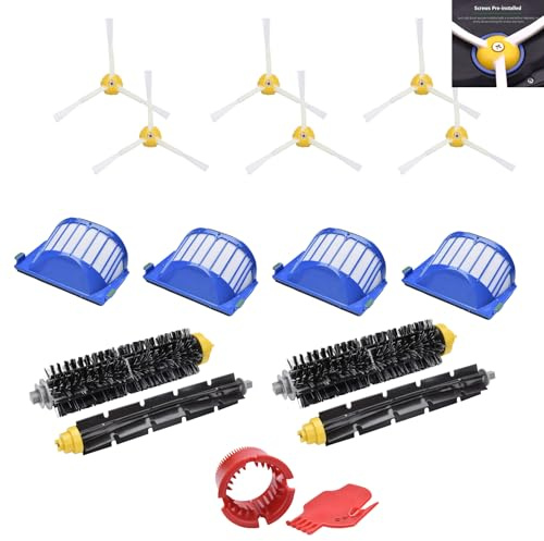 16-Piezas Repuestos para iRobot Roomba 600 Serie 676/692/ 697/698/ 694 | JoyBros Kit de Recambios 671/ 696: 4 Rodillos Principales; 6 Cepillos Laterales; 4 Filtros HEPA; 2 Utensilios de Limpieza