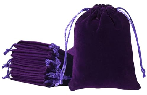 QLHNGUZ 20 Pcs Velvet Drawstring Bags Small Jewelry Bags Gift Pouches for Jewelry Packaging Organizing and Storage, Purple 2 x 2.8 Inch