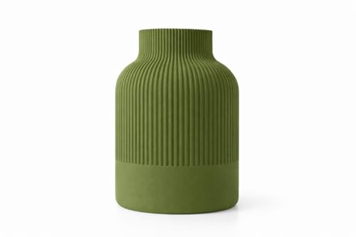 NOVA Deko Vase Modern Geriffelt – Minimalistische Blumenvase für Wohnzimmer, Tisch & Regal – Skandinavische Design Vase – 3D Druck Dekoration (Grün, 20 cm)