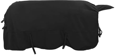 Manta para caballo, color negro, 135 cm, poliéster, transpirable, impermeable, resistente al viento, con correa para el pecho, para establo, pasto, exterior, transición, invierno, cálida y resistente