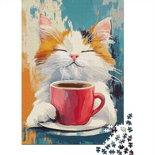 Chat Café Tasse 1000 Pièces pour Adultes Mini Puzzle Relaxant