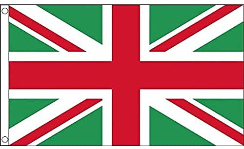 AZ FLAG Bandiera Regno Unito Verde e rosso 150x90 cm 2 Occhielli | Uso interno ed esterno bandiera decorativa inglese Union Jack Green and Red doppie cuciture e bordi rinforzati