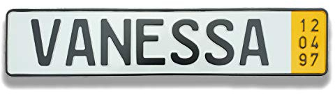 TA TradeArea Namenskennzeichen | Namensschild mit Geburtsdatum individualisierbares geprägtes Nummernschild egal ob Geburtstag oder Taufe (gelbes Namensschild)