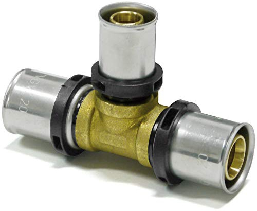 Pipetec Press-T-Stück Mittelabgang reduziert 32 x 3-16 x 2-32 x 3 (1 Stück) Pressfitting Messing DVGW zertifiziert TH Kontur Aluverbundrohr Fitting