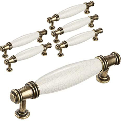 Banggo 6 Stück gewölbte Türgriffe, Vintage-T-Stange, Bogenform, für Küchentür, Schrank, Schublade, Schlafzimmer, Möbel, Keramik und Zinklegierung (CC: 96 mm. Gesamtlänge: 120 mm).