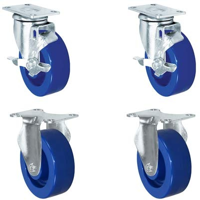 CasterHQ - 4 Solid Polyurethane Wheel | 2 Locking Swivel 2 Rigid | Caster Set of 4 | Plate Size: 2-3/8 x 3-5/8 | 1,400 lbs Capacity Per Set