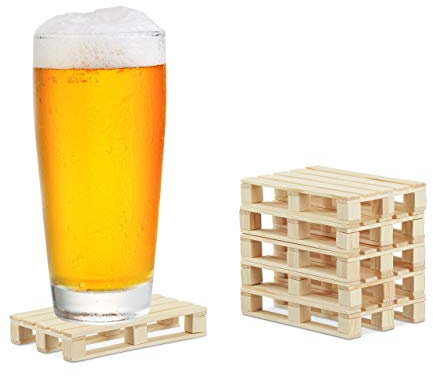 Relaxdays Paletten Untersetzer 24er Set, Natur | Mini Paletten für Tassen & Gläser, Holz, Getränkeuntersetzer, 2x12x8cm