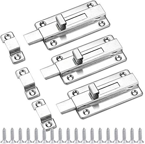 YuZhou 3 PCS Bedroom Door Lock, 4 Inch Sliding Door Locks Internal Door Bolt Lock Toilet Latch Heavy Duty Gate Latch Door Slide Lock Bathroom Latch Stainless Steel Door Latch Lock for Internal Doors