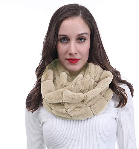 Lina & Lily Loop halsduk damer vinter tubhalsduk av fuskpäls, Beige, En Storlek