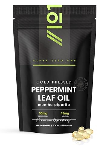Cold-Pressed Peppermint Oil 50mg - 15mg Menthol – 180 Softgels - Fast Absorbing & Easy to Digest - Natural Peppermint Oil Digestive Supplement (6 Months Supply) by Alpha01
