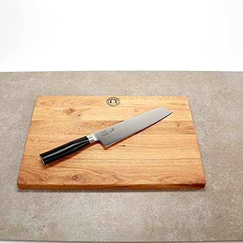 Kai Tim Mälzer Kamagata Angebotsset, ultrascharfes Hybrid Kochmesser TMK-0770, 20 cm Klinge+ handgefertigtes Küchenbrett aus Eiche, 40x28 cm