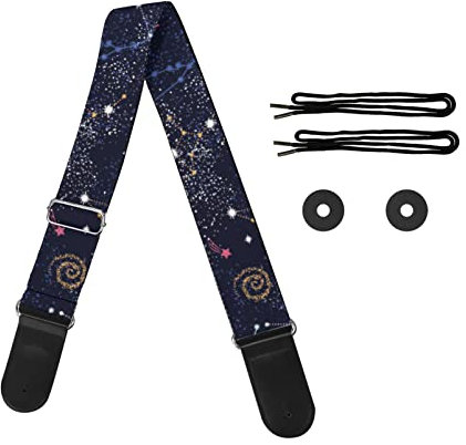 HUIACONG Bassgitarrengurt Personalisierte individuelle Gitarrengurte mit Lederende für Frauen Mädchen Geschenke, Galaxy Space Stat Planet, One size