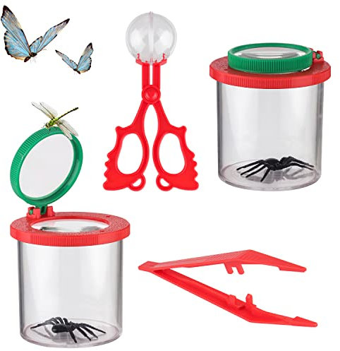 ZDNT 2 Stück Becherlupe Set,Insektenfänger,Pinzette Lupendose,Lupenbecher Kinder,Becherlupe Lupendose,Insekten Lupe Behälter,Becherlupen für Kinder,für Kinder Wissenschaft Outdoor Natur Erkundung