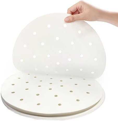 Steam Paper -910 200pcs Parchment Paper Bamboo Steamer liners Perforated Anti-stick Waterproof 100% Pure Raw Wood Pulp by EBIGIC