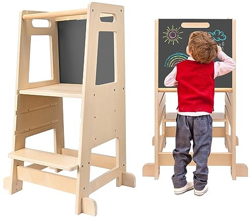Hlieeosfcn Lernturm,Stylisch Kippschutz Lernturm Höhenverstellbar, Montessori für Kinder,Küchenhelfer für Kinder,Montessori ab 1 Jahr für Küche Tisch Bad